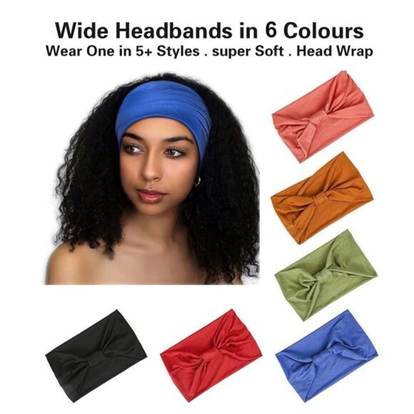 6 Pack Wide Headbands for Women Non Slip Soft Elastic Hair Bands Yoga Running - Picture 3 of 7